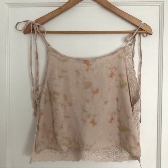 Zara tie dye embroidered lace trim camisole tank top, cream pink size Medium - Picture 4 of 14